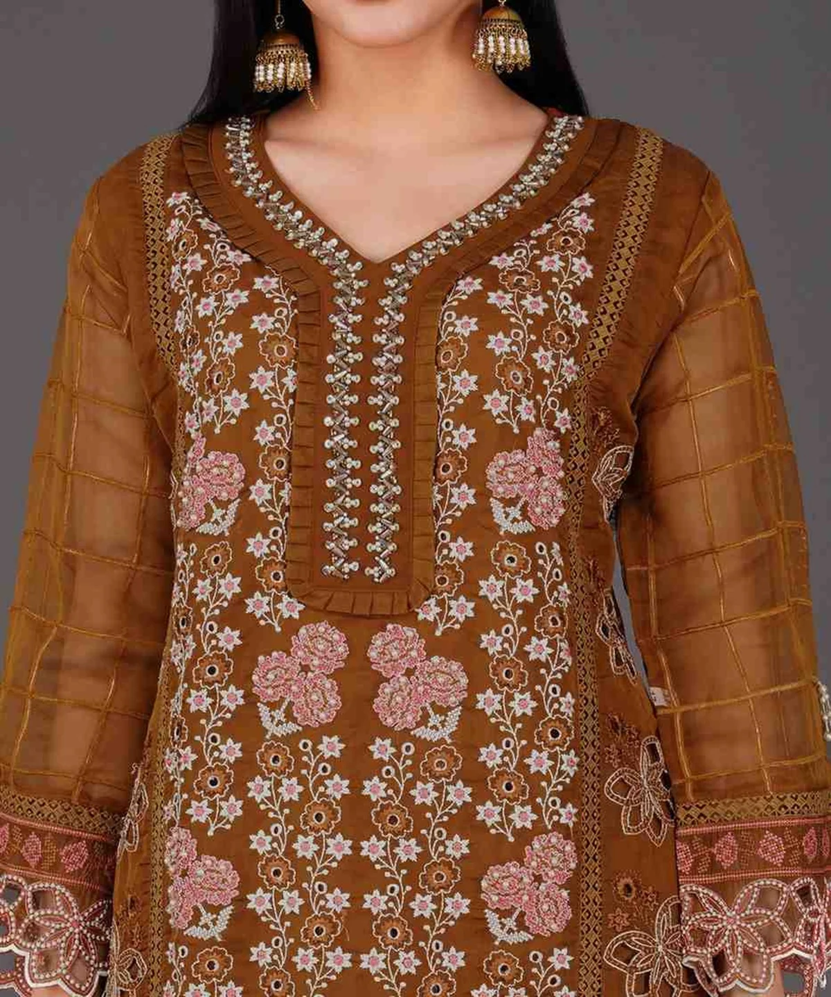 brown-floral-embroidered-kurta-set-closeup