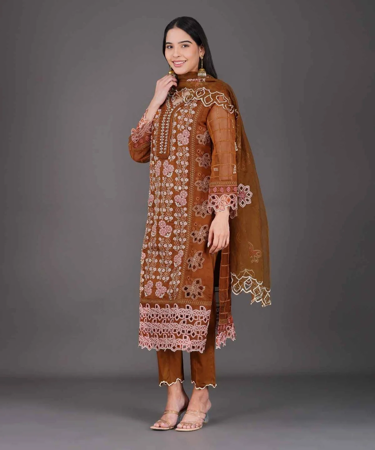 brown-floral-embroidered-kurta-set-side